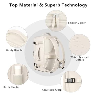 Snoffic Travel Backpack for Women, Large Carry On Backpack for Travel, Waterproof Backpack Personal Item, Backpack for Women, laptop backpack 17.3 inch, College Bag Casual Daypack, Beige - Image 4
