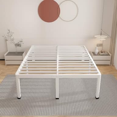 ROIL 14 Inch White Queen Bed Frame with Rounded Corner and Headboard Hole Mattress Retainers 3500LBS Heavy Duty Steel Slats No Box Spring Needed Platform Noise-Free Easy Assembly - Image 8
