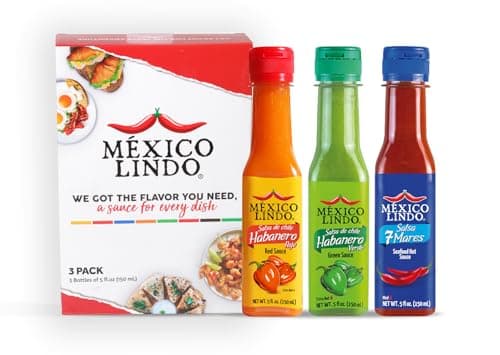 Mexico Lindo Hot Sauce Variety Pack | Includes One Red Habanero, One Green Habanero & One 7 Mares Hot Sauces | 5 Fl Oz Bottles (Pack of 3) - Image 1