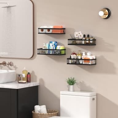 PUSDON Hanging Storage Baskets Organizer Wall Mount, Metal Wire Storage Bin Rack for Kitchen Bathroom Shower Spice Shelf Home Decor Essentials Black-2 Packs (Netting) - Image 2