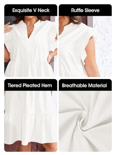 Fisoew Plus Size Dresses for Women Summer Ruffle Short Sleeve V Neck Dress Tiered Swing A Line Babydoll Mini Dress White - Image 5
