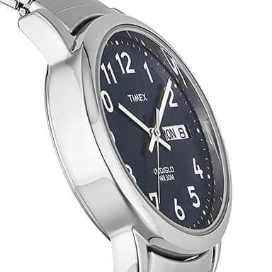 Timex Men's Easy Reader 35mm Day-Date Watch – Silver-Tone Case Blue Dial with Silver-Tone Expansion Band - Image 2