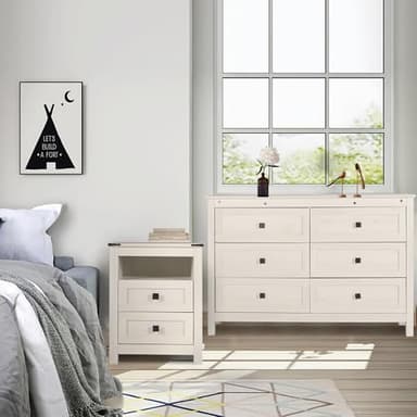 CATMIX Farmhouse Bedroom Set, 3 Pieces Bedroom Furniture Set, Rustic Wood 6 Drawer Dresser and Nightstands, Chest of Drawers Wide Storage Organizer Cabinet for Bedroom - Image 6