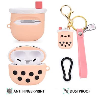 Cute Airpod Pro Case Cover with Keychain Girly Pink Boba Milk Tea Design Compatible with Airpods Pro Charging Case for Women and Girls - Image 4