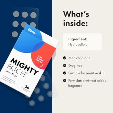 Mighty Patch™ Day and Night Patches – The Hydrocolloid Patch Duo Pack. Derm-Tested. Medical-Grade Hydrocolloid. Absorbs Pimple Gunk in 6-8 Hours. 36ct (18x Original, 18x Invisible+) - Image 7
