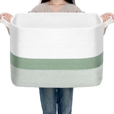 CLHMILY&Z Stylish Square Cotton Rope Storage Basket - 22x17x13.8 Inches - Perfect Nursery Storage Bin and Baby Toy Basket for Organizing Toys and Blankets - Image 1