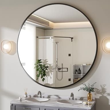 BEAUTYPEAK 30 Inch Round Mirror, Metal Frame Circle Mirror, Wall Mounted for Entryway, Bathroom, Vanity, Living Room, Black - Image 8