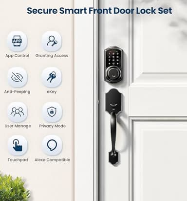 Veise Smart Front Door Lock Set, App Control, Keyless Entry Deadbolt with Lever Handle, Electronic Digital Touchscreen Keypad, Auto Lock, Easy Install, Matte Black - Image 4