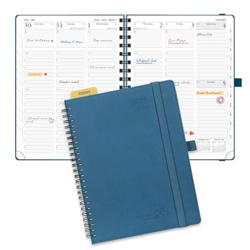 POPRUN Planner 2025-2026 (Medium - 6.5'' x 8.5'') Academic Weekly Calendar (July 2025 - June 2026) with Hourly Time Slots, Monthly Tabs, 100GSM Thick Papers, Spiral Leather Cover - Night Sky Blue - Image 1