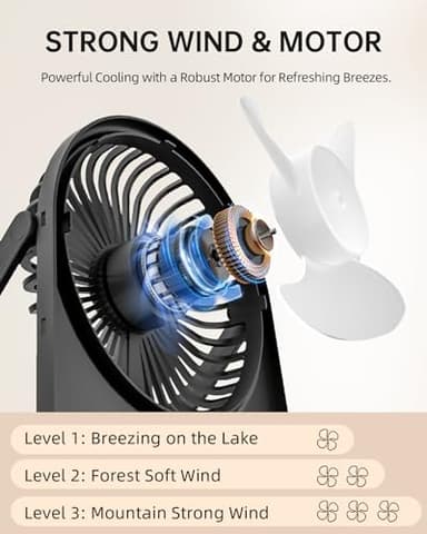 buywoo Portable USB Desk Mini FAN, USB-A Corded Powered Small Personal Fan, Foldable Office Desk Accessories for Home, Desktop, 3-speed Hangable Cruise Essentials with Strong Wind, Black - Image 6