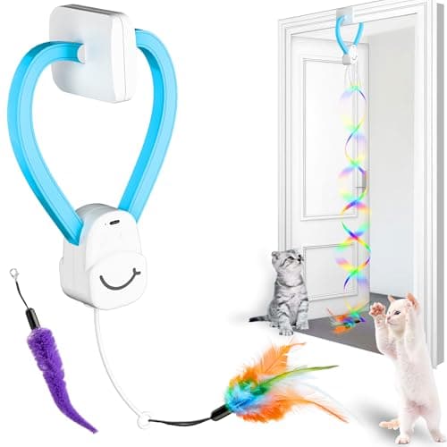 Interactive Cat Toys for Indoor Cats,Enrichment Stimulation Toys, Electric Hanging Door Clip Ribbon Kitty Toy,Automatic Play Chase Exercise Feather Toys for Bored Indoor Adult & Kitten Cats