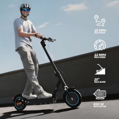 Electric Scooter for Adults, Foldable E-Scooter with Dual Suspension & Front/Rear Turn Signal Lights, 650W Motor, 36V 18AH Battery, Up to 25 Miles Range & 22 MPH, 10" Large Honeycomb Solid Tires - Image 8