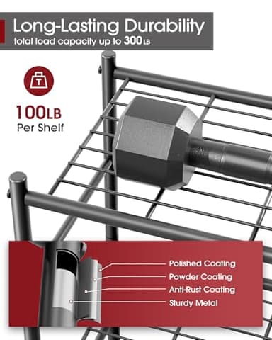 Sakugi Storage Shelves - 3 Tier Shelf Organizer, Sturdy Metal Garage Shelving with Adjustable Leveling Feet, Space-Saving Shelves Organizer for Pantry, Laundry, Kitchen (18" x 12" x 30", Black) - Image 4