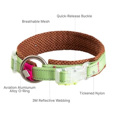 Maogoublue Reflective Nylon Dog Collar with Soft Webbing and Aircraft-Grade Aluminum 0-Ring for Small Medium Large Dogs Size (XL, Green+Pink) - Image 3