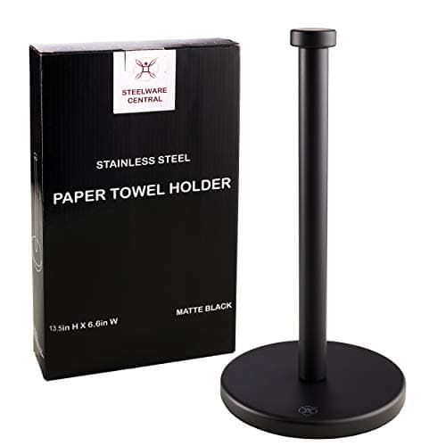 Steelware Central Black Paper Towel Holder Countertop Stainless Steel Paper Towel Stand with Weighted Non-Slip Base - One-Handed Tear, Rust-Resistant - Image 1
