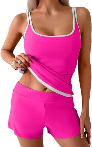 B2prity Womens Tankini Swimsuits Sporty Tummy Control Two Piece Bathing Suit Color Block Ruched Swimwear - Image 1