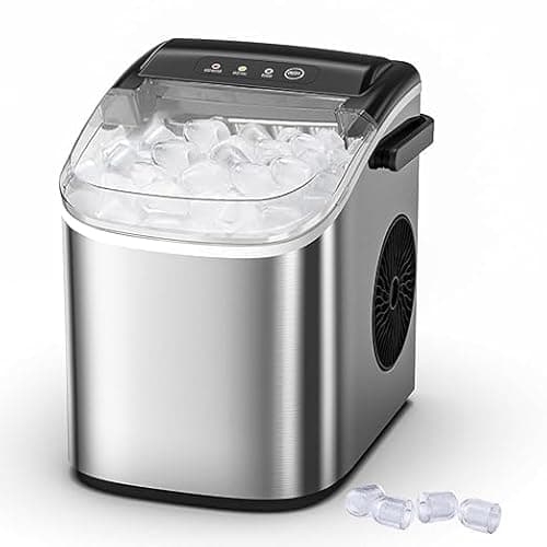 Portable Bullet Ice Maker Machine, One-Click Operation Ice Machine 34LBS/24Hr Production, 6-8 Minutes Quick Ice Making, 1.2L Water Tank, Silver