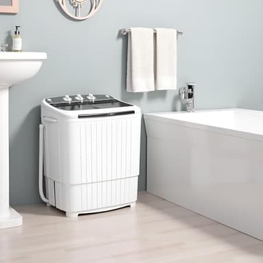 SUNCROWN Portable Washing Machine 16lbs, Compact Twin Tub Semi Automatic Washer, Energy-Saving Mini Laundry Combo with Extended Drain Hose & Pump for Dorms, Apartments, RV, White+Black - Image 2