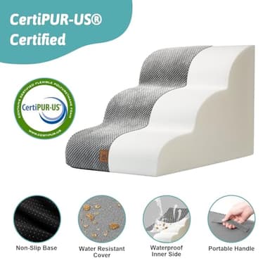 COZY KISS Dog Stairs for Small Dogs 15.7" H, Curved Dog Step for Puppy, Older Cat, Medium Pet Ramp for Sofa, Couch or Chair, Ladder with High Density Foam, 3 Step, 15.7x22.4x15.7 inch, Grey - Image 5