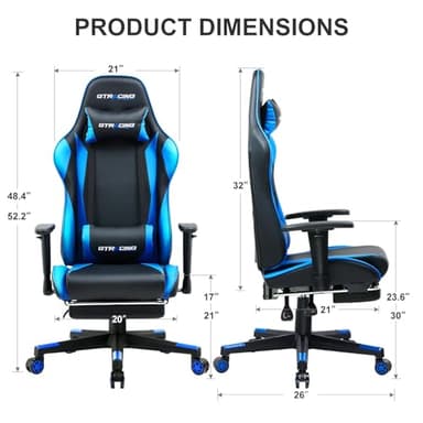 GTRACING Gaming Chair with Footrest, Ergonomic Computer Game Desk Chair, Reclining Game Chair Seat Height Adjustment, Swivel Rocker with Headrest and Lumbar (Blue) - Image 2