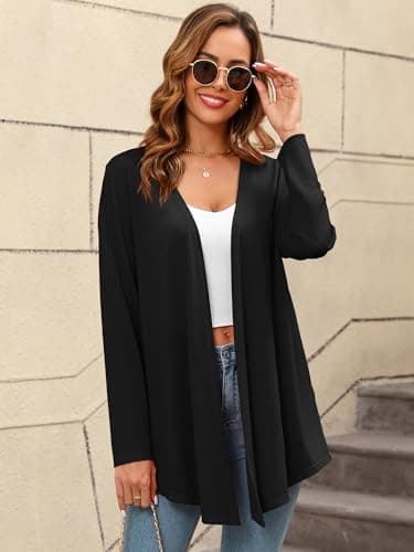 Ylhystrical Lightweight Cardigan for Women Drape Shrugs Black Small Open Front Long Sleeve Lightweight Casual Soft Jacket Drape Cover Ups Spring Summer Shawl Kimono Wraps - Image 4