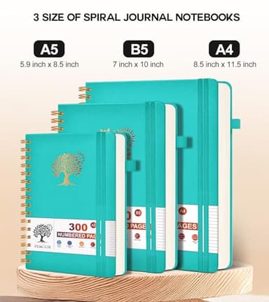 Spiral Notebook Journal for Women Men, 300 Numbered Lined Pages, College Ruled, A5 Hardcover Spiral Bound Notebook for School, Work, Note Taking Writing, Leather Spiral Journal Medium 5.9"x8.5" - Image 2