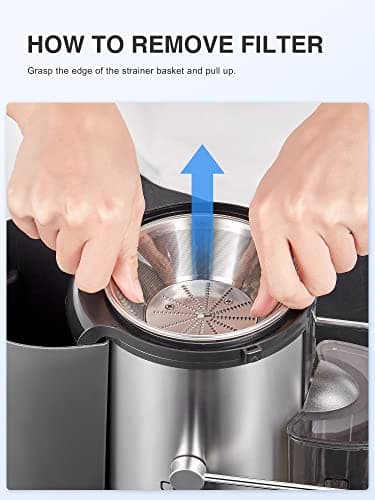 QCen Juicer Machine, 500W Centrifugal Juicer Extractor with Wide Mouth 3” Feed Chute for Fruit Vegetable, Easy to Clean, Stainless Steel, BPA-free (Black) - Image 5