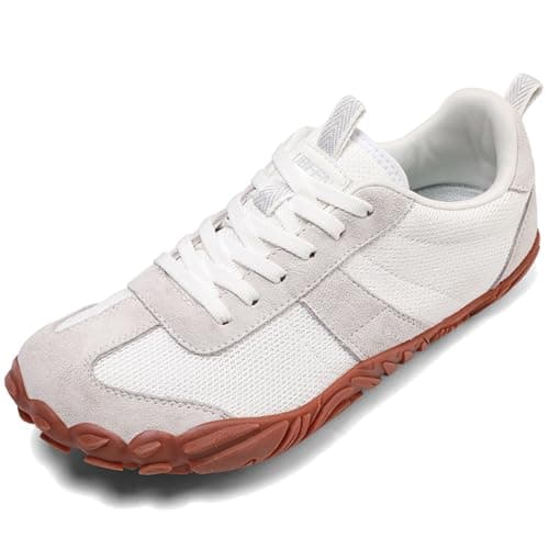 UBFEN Sneakers Barefoot Shoes for Womens Mens Minimalist Trail Running Hiking Comfortable Walking White Size US 7.5 Women/5.5 Men - Image 1