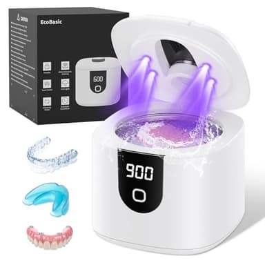 Ultrasonic Retainer Cleaner, 45kHz Retainer Cleaner Machine with 4 Modes Digital Timer, 200ML Denture Cleaner with Mouth Guards, Braces, Toothbrush Heads, Jewelry (White) - Image 1