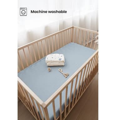 Konssy Muslin Crib Sheets for Boys, Soft Cotton Neutral Baby Sheets for Standard Crib Mattress 2 Pack, 52"x28" (Star,Blue) - Image 4