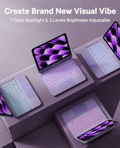 GreenLaw Keyboard Case for iPad mini 7(2024) & Mini 6 (2021) 8.3", Smart Touchpad, 7 Color Backlit, Type-C Rechargeable, 360° Rotate Keyboard Case for iPad mini 7th/6th Generation, Purple - Image 3