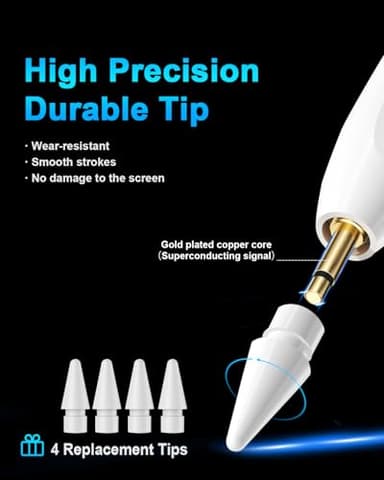 Stylus Pen for iPad 10th&11th(A16) - Type-c Charging Pencil for ipad Palm Rejection Active Pen Compatible with (2018-2025) Apple iPad 6/7/8/9/10/11, Air 3/4/5/M2/M3, Mini 5/6, Pro 11"/12.9"/M4 (White) - Image 8