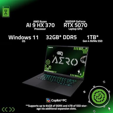 GIGABYTE AERO X16; Copilot+ PC - 165Hz 2560x1600 WQXGA - NVIDIA GeForce RTX 5070 - AMD Ryzen AI 9 HX 370-1TB SSD with 32GB DDR5 RAM - Windows 11 Home - Space Gray AERO X16 2WHA3USC64AH - Image 21