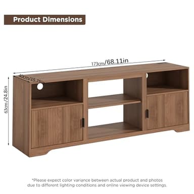 Fluted TV Stand for Tvs up to 80",Mid Century Modern TV Stand with Open Adjustable Shelf,Entertainment Center Wood TV Media Console with Cord Holes,TV Stand for Living Room Furniture Bedroom,Walnut - Image 2