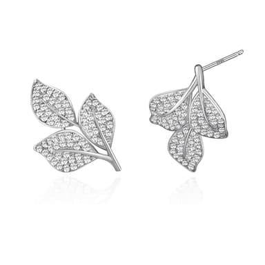 Silver Leaf Stud Earrings for Women Cubic Zirconia Earrings Studs 925 Sterling Silver Earrings Crystal Earrings Cz Studs Earrings for Gift - Image 1