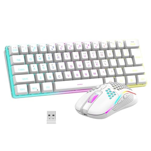 RedThunder 60% Wireless Gaming Keyboard and Mouse Combo, 2500mAh Rechargeable Battery, Ultra-Compact Small RGB Mechanical Feel Keyboard, Lightweight Honeycomb Optical Mouse for Gaming/Business, White - Image 1