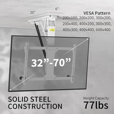 VIVO Electric Ceiling TV Mount for 32 to 70 inch Screens, Large Flip Down Motorized Pitched Roof VESA Mount, App and Voice Control, White, MOUNT-E-FD70W - Image 2