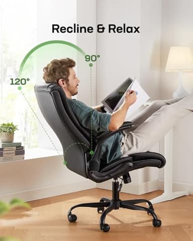 Marsail Executive Office Chair with Flip-up Armrests,PU Leather Ergonomic Desk Chair Height-Adjustable Swivel Rolling Computer Desk Chair,Black - Image 5