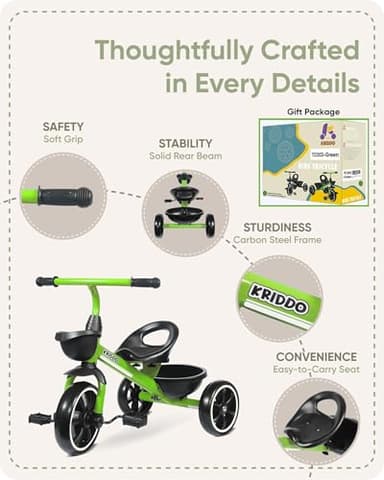 KRIDDO Tricycles Age 24 Month to 4 Years, Toddler Kids Trike for 2.5 to 5 Year Old, Gift for 2-4 Year Olds , Green - Image 5