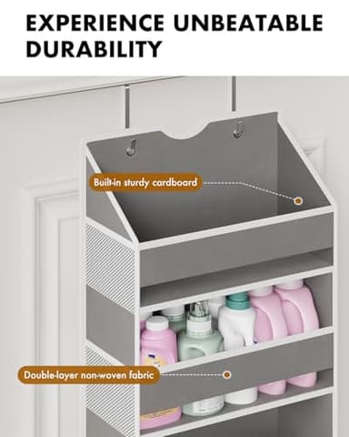 GGUO Over The Door Organizer Hanging - 6 Shelf Over Door Organizers with 6 Clear Front & 12 Side Pockets - Swing-proof 50LB Load Behind Door Storage for Closet Bedroom Bathroom Nursery Baby Essentials - Image 3