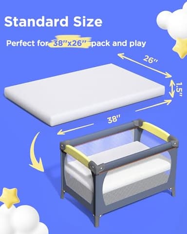 iMMDOKIN Pack and Play Mattress (38"x26"x1.5'') Certified, Hypoallergenic Dual-Sided Portable Crib Mattress Pad for Play Pen, Babies Toddlers, Soft, Waterproof, Machine Washable Cover, Standard Size - Image 3