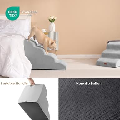 EHEYCIGA Curved Dog Stairs Ramp for High Beds 19.7" H, 4-Step Dog Steps for Small Dogs and Cats, Pet Stairs for High Bed Climbing, Non-Slip Balanced Pet Step Indoor, Light Grey - Image 5