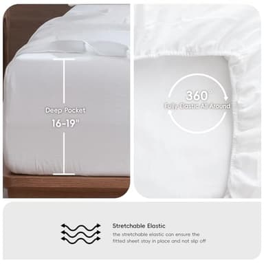 MooMee Bedding Sheet Set 100% Washed Cotton Linen Like Textured Breathable Durable Soft Comfy (Solid Bright White, Queen) - Image 6