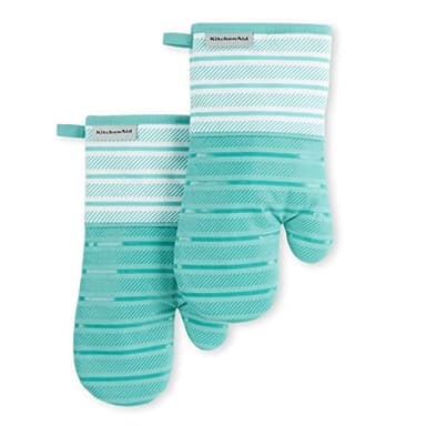KitchenAid Albany Oven Mitt 2-Pack Set, Aqua Sky, 7"x13" - Image 1
