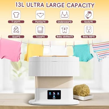 Portable Washing Machine, 12L Mini Wash with 3 Cleaning Modes and Spin Basket, Small Washing Machine for Underwear, Baby Clothes, Socks, Folding Design for Apartments, Camping, Travel - Image 6