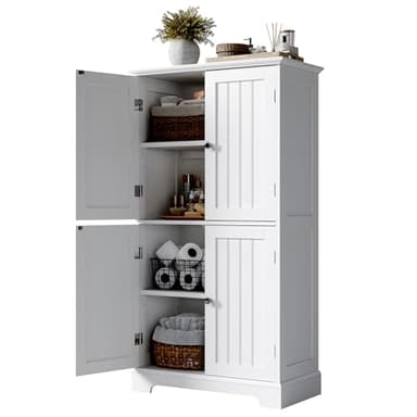 ChooChoo Bathroom Floor Cabinet, Modern Bathroom Storage Cabinet with 4 Doors and Adjustable Shelves, Freestanding Cupboard for Living Room, White - Image 9