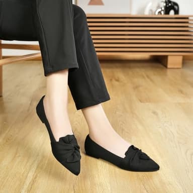 HIULYCENCE Women's Flats Shoes Pointed Toe Ballet Flats with Bow Comfortable Knit Dressy Flats Black US8 - Image 5