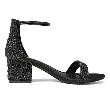 DREAM PAIRS Womens Low-Chunk Low Heel Pump Sandal,Size 7.5,Black/Rhinestone,LOW-CHUNK - Image 3
