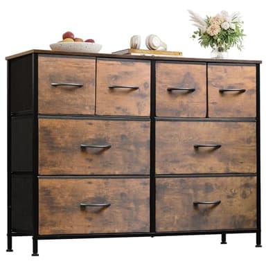WLIVE Dresser for Bedroom with 8 Drawers, Wide Fabric Dresser for Storage and Organization, Bedroom Dressers, Chest of Drawers for Living Room, Closet, Entryway, Rustic Brown Wood Grain Print - Image 1