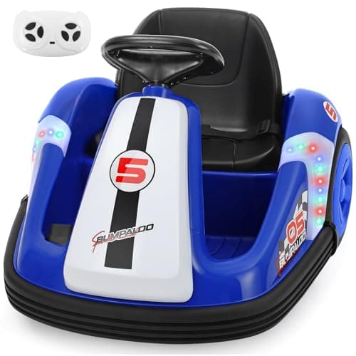 ELEMARA 12V Kids Bumper Car with Big Wheel, 2.2 Mph Max, Toddler Bumper Cars with Remote, Baby Bumping Toy Car with DIY Stickers,360 Degree-Spin, Music, Bluetooth,LED Lights, Blue - Image 1